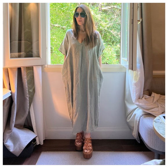 MADE IN ITALY 🇮🇹 LINEN Taupe MAXI  DRESS - Picture 2 of 6